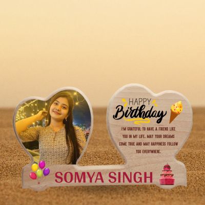 Personalised Wooden Happy Birthday Double Heart Photo Frame  Birthday Quote Wood Frame for Bestie, Sister, or Daughter  Tabletop Birthday Decor & Keepsake